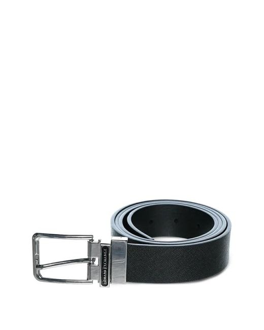 ARMANI EXCHANGE Black Logo-Engraved Plate Belt for men