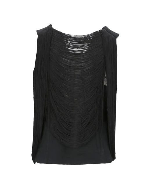 Tom Ford Black Fringe-Trimmed V-Neck Blouse