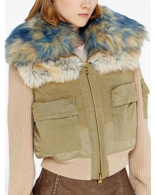 DIESEL Blue Blouson Bomber Avec Bordures En Maille Côtes Et Peluche