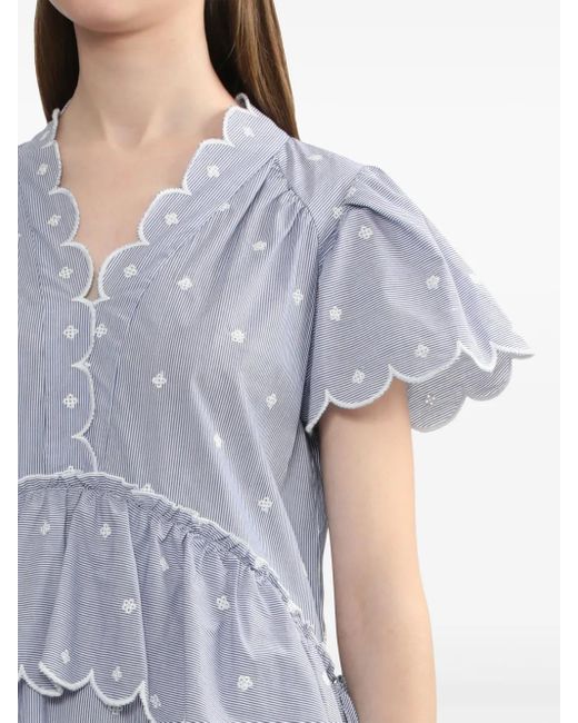 B+ AB Blue Striped Scallop-Trim Minidress