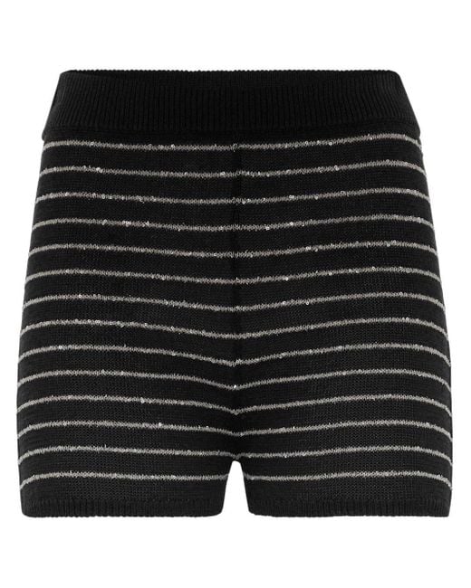 Brunello Cucinelli Black Knitted Striped Mini Shorts