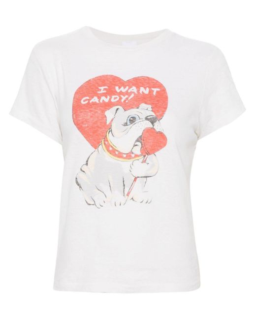 Re/done "i Want Candy" Cotton T-shirt in het White