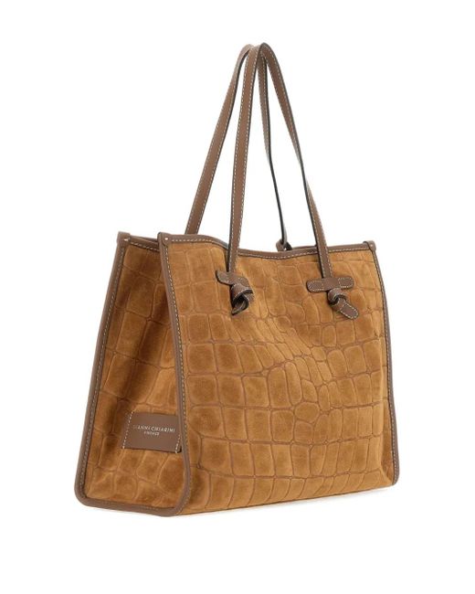 MARCELLA CLUB Brown Crocodile-Embossed Tote Bag