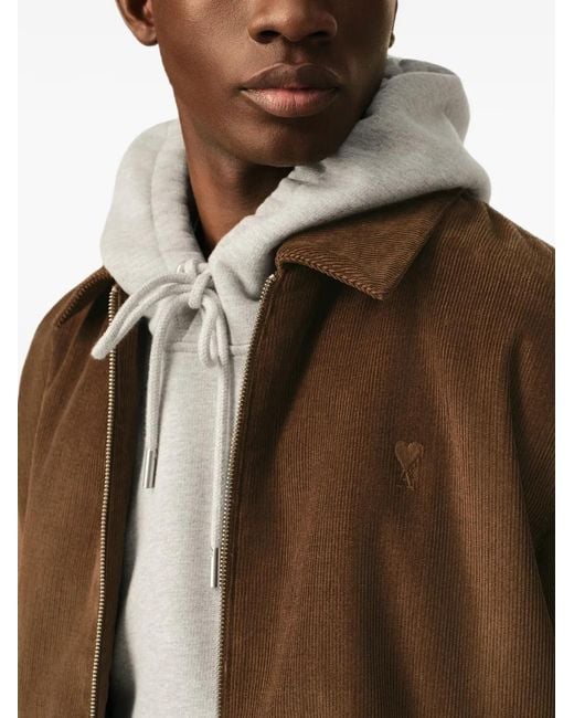 AMI Brown Corduroy Cotton Padded Jacket With Ami De Coeur for men