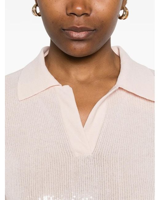 Twinset Pink Polo Shirt Topwith Sequins