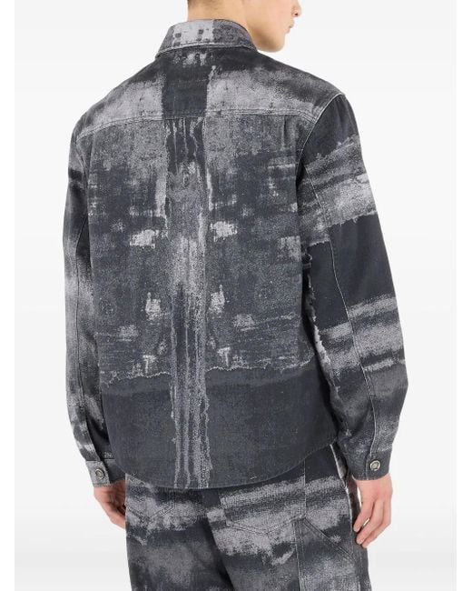 Roberto Cavalli Black Abstract-Print Denim Shirt for men