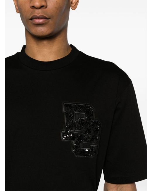 DSquared² Black Sequinned Logo-patch T-shirt for men