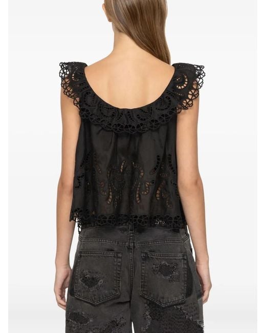Sea Black Eyelet-Embroidered Ruffled Top