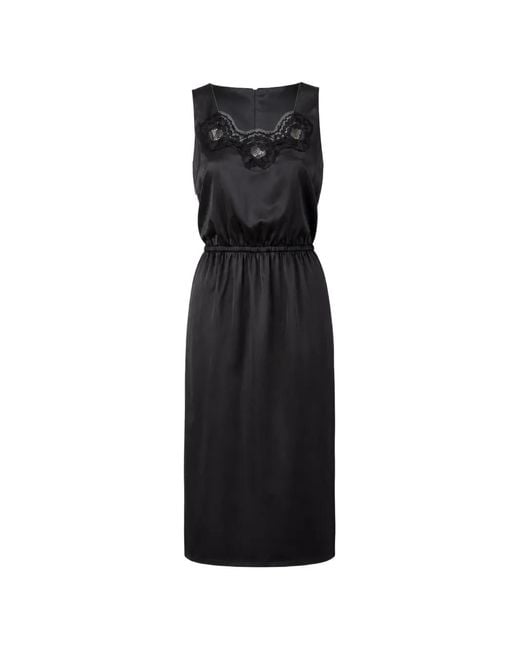 Dolce & Gabbana Black Lace-Trim Satin-Finish Dress
