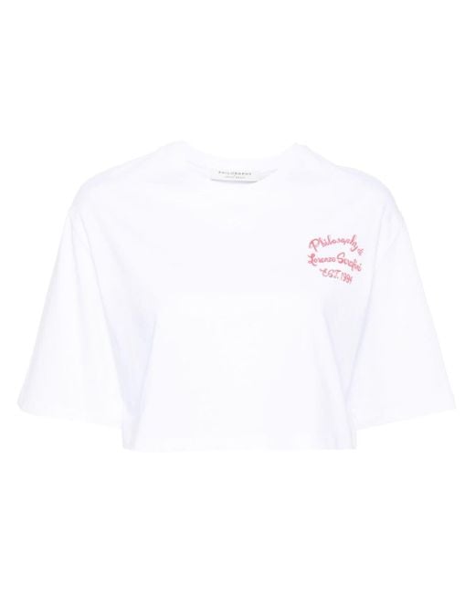 Philosophy Di Lorenzo Serafini White Cropped-T-Shirt mit Logo-Print
