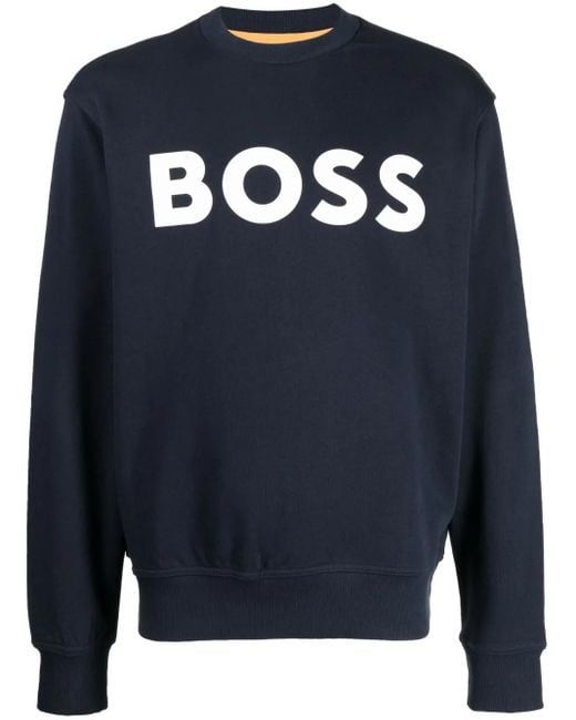 Felpa Con Stampa di Boss in Blue da Uomo