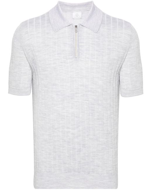 Eleventy White Short-sleeve Knitted Polo Shirt for men