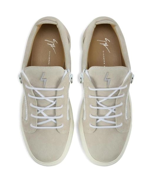 Giuseppe Zanotti White Zip-Detail Suede Low-Top Sneakers for men