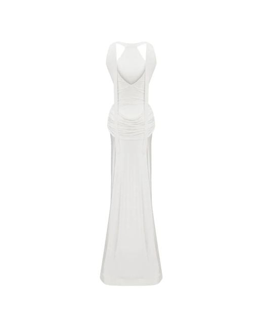 Occleus White Merelyn Draped-Design Slit-Detail Maxi Dress