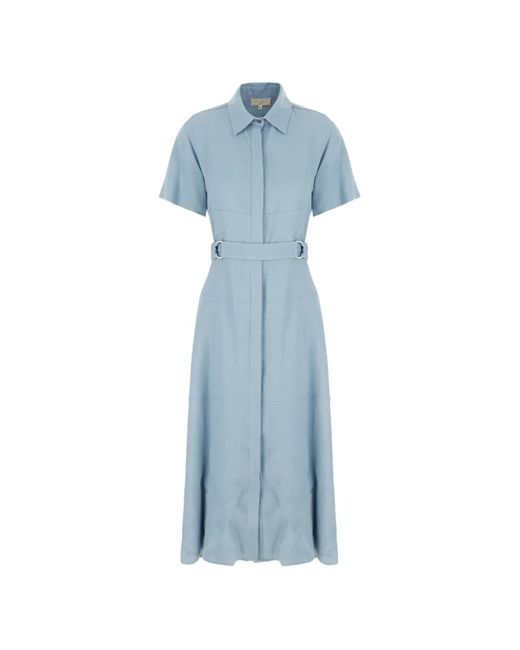 Antonelli Blue Short-Sleeved Belted Dress