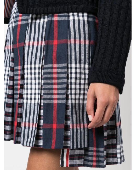 Thom Browne Blue Pleated Asymmetrical Skirt