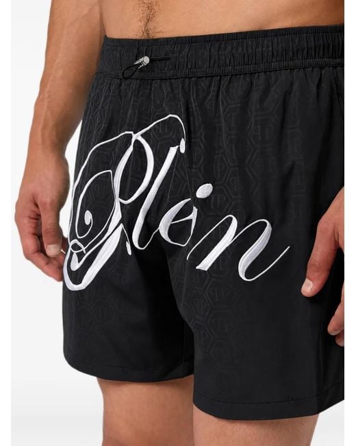 Philipp Plein Black Swimming Shorts Monogram Signature for men