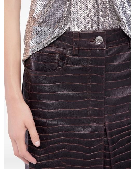 Rabanne Purple Crocodile-Effect Leather Skirt