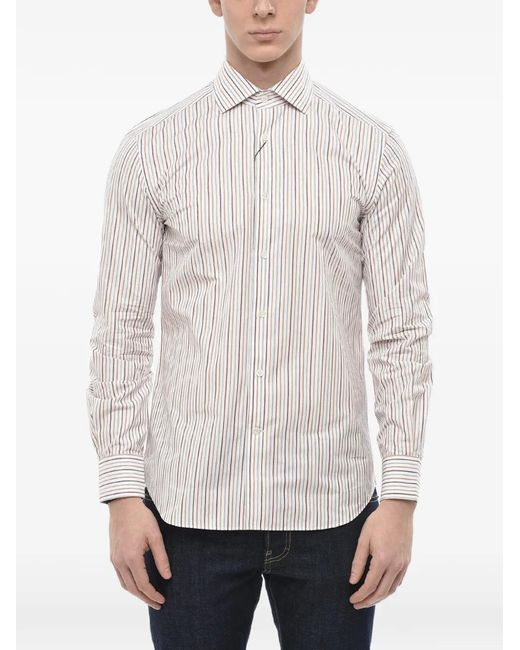 Corneliani White Striped Cotton-Poplin Shirt for men