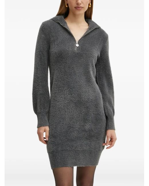 Morgan Gray Quarter-Zip Fuzzy-Knit Mini Dress
