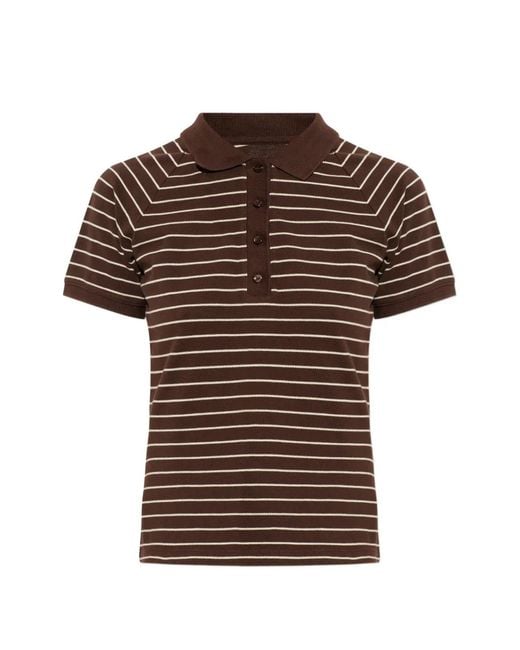 Samsøe & Samsøe Brown Samia Striped Buttoned Polo Top