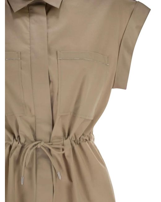 Peserico Natural Drawstring Short-Sleeve Blouse