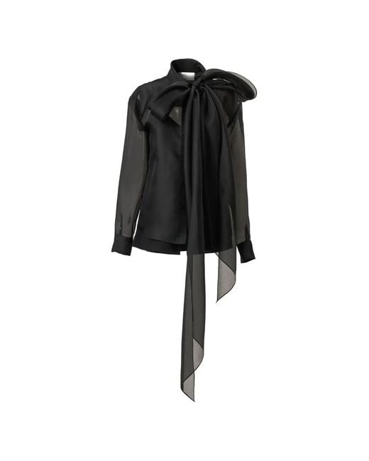 Carolina Herrera Black Bow-Detail Organza Shirt