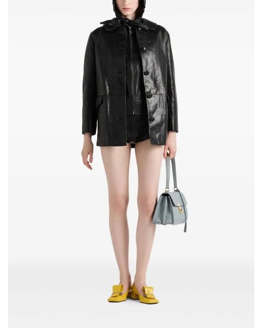 Prada Black Hooded Leather Jacket