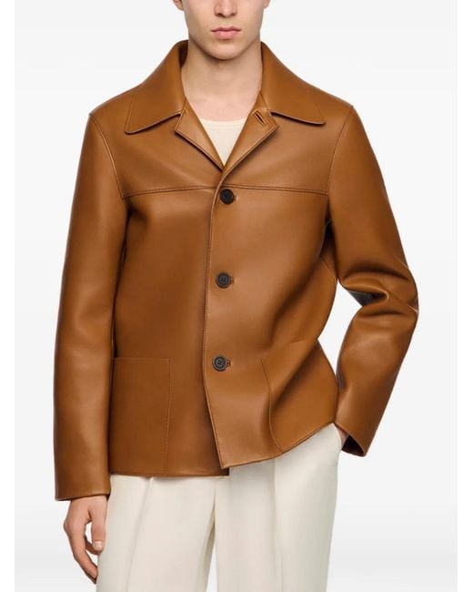 Sandro Brown Buttoned Lambskin Jacket for men