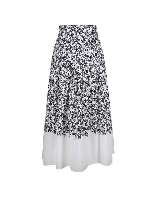 Akris Punto White Floral-Print Midi Skirt