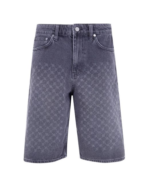 Daily Paper Blue Monogram-Pattern Denim Shorts for men