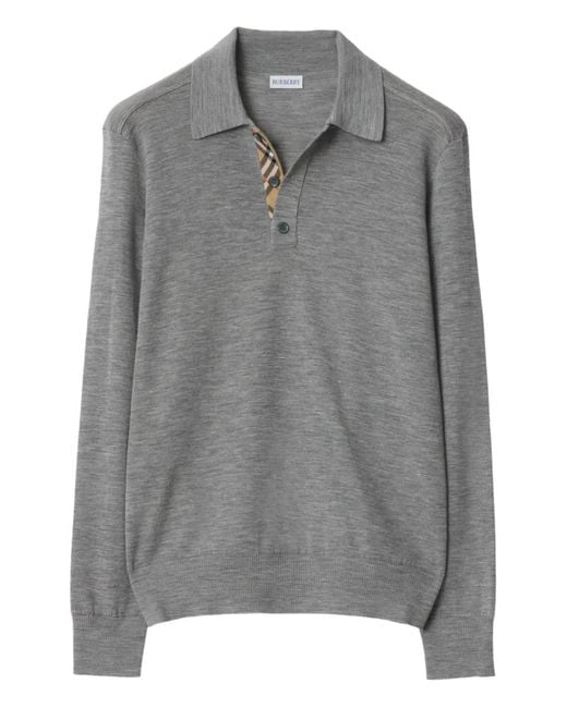 Burberry Gray Long-Sleeve Wool Polo Shirt for men