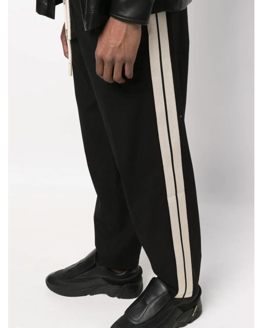 Palm Angels Black Side-Stripe Straight-Leg Trousers for men