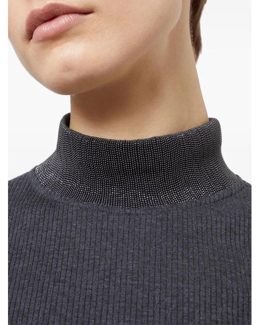 Brunello Cucinelli Blue High-neck Ribbed T-shirt