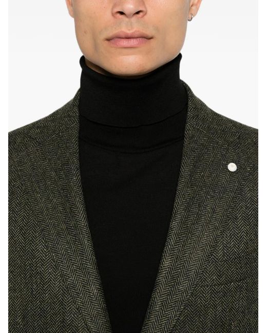 Luigi Bianchi Green Herringbone-Weave Notched-Lapel Blazer for men