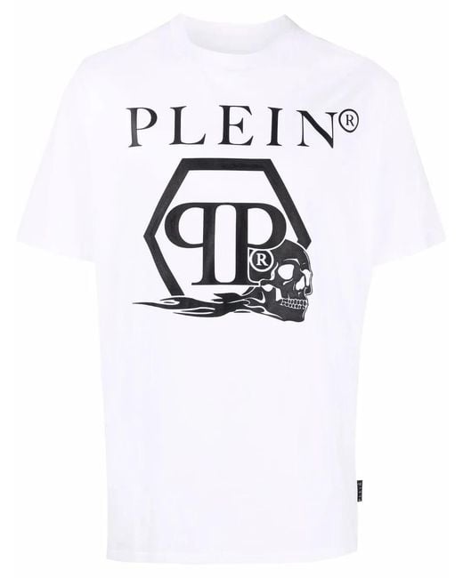 Philipp Plein White Skull And Logo-Print T-Shirt