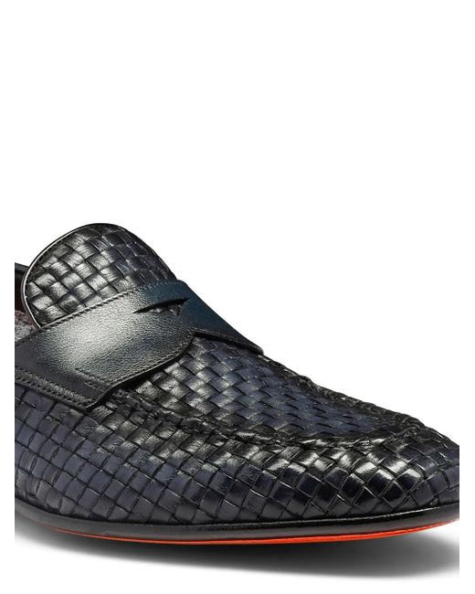 メンズ Santoni ウーブンレザー ローファー Black