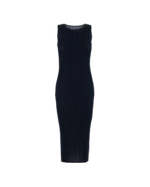 Pleats Please Issey Miyake Blue Pleated Sleeveless Midi Dress
