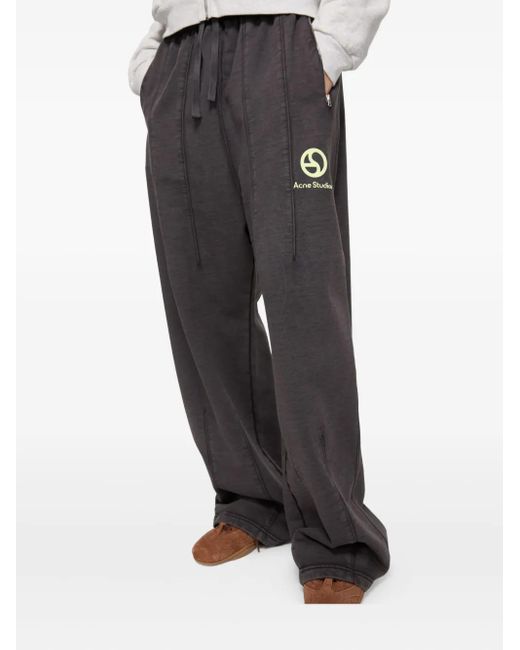 Acne Gray Logo-Print Elasticated-Waist Trousers