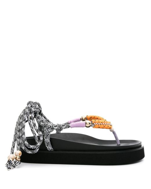 Bead-detailed lace-up sandals Maje de color Black
