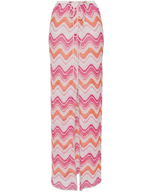Falda larga de punto con motivo en zigzag Missoni de color Pink