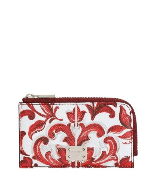 Dolce & Gabbana Red Majolica-Print Calfskin Card Holder for men