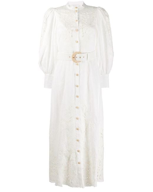 Zimmermann Peggy Floral-embroidery Linen Dress in White | Lyst