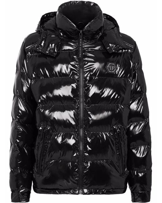 Philipp Plein Black High-shine Padded Jacket for men