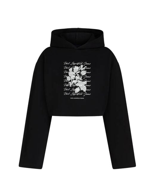 Karl Lagerfeld Black Cropped Flocked Floral Hoodie