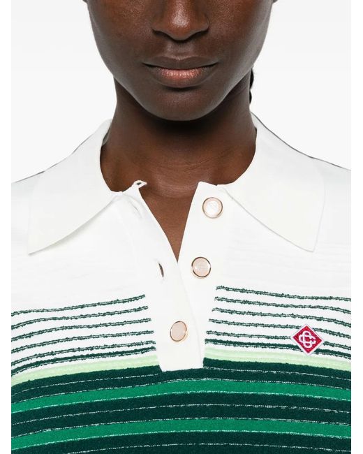 Casablanca Green Striped Short-Sleeve Polo Shirt