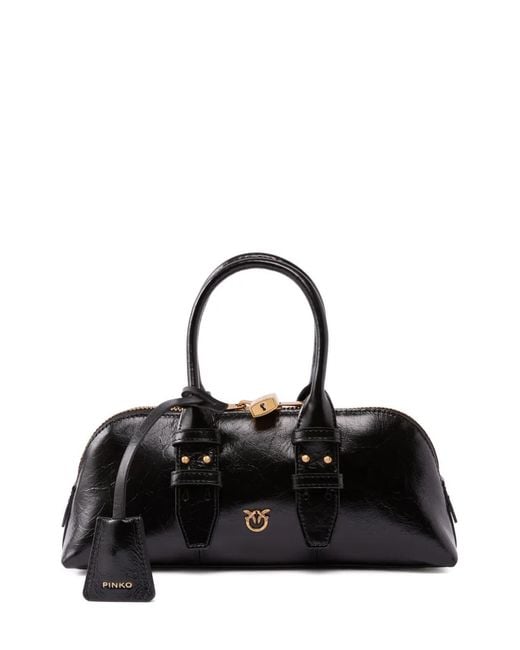 Pinko Black Love Birds Leather Tote Bag