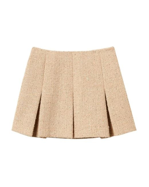 Twinset Natural Bouclé Pleated Mini Skirt