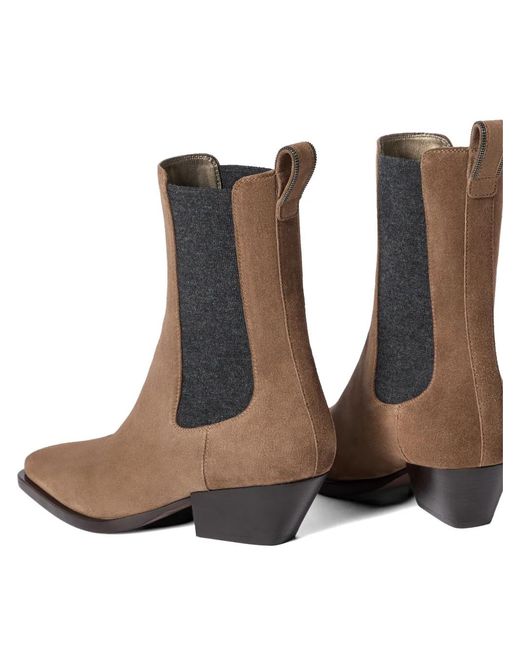 Brunello Cucinelli Brown Suede Chelsea Boots With Precious Loop Detail
