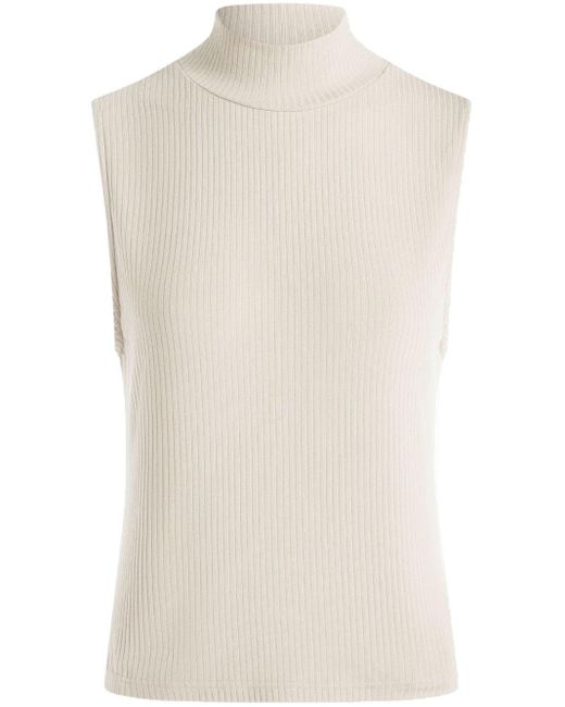 Varley White Roll-neck Ribbed Tank Top